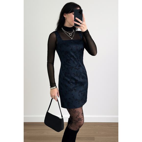 Vintage City Triangle Whimsigoth Satin Glitter Floral Mini Dress Goth Glam Party - Picture 1 of 13